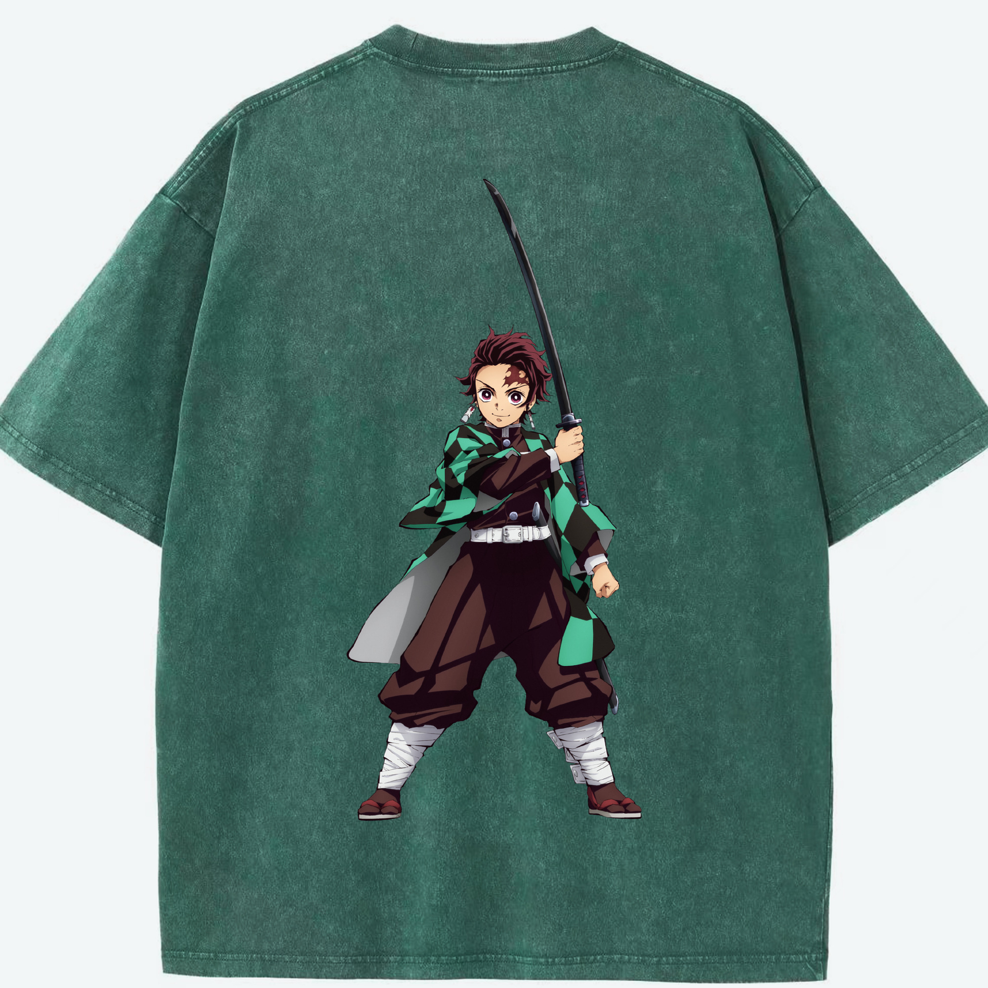 （画像用） 鬼滅の刃 竈門 炭治郎／かまど たんじろう Kamado Tanjirou 綿100% ヴィンテージ風 半袖Tシャツ（背面プリント）